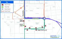 Map of Capitol Campus pedestrian walkway detour