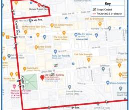 Routes 60 and 64 on detour due to ongoing construction on Franklin St.