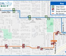 Route 64 on detour due to project on Union Ave. and McCormick St.
