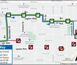 Route 64 is on detour on 10th Ave. in Olympia due to increased traffic for a Christmas light display.