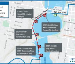 Map of 5 stops closed along Deschutes Pkwy