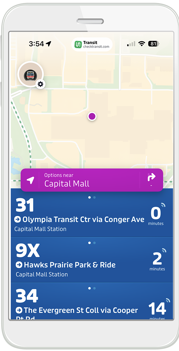 Smartphone showing trip planning in the Transit app